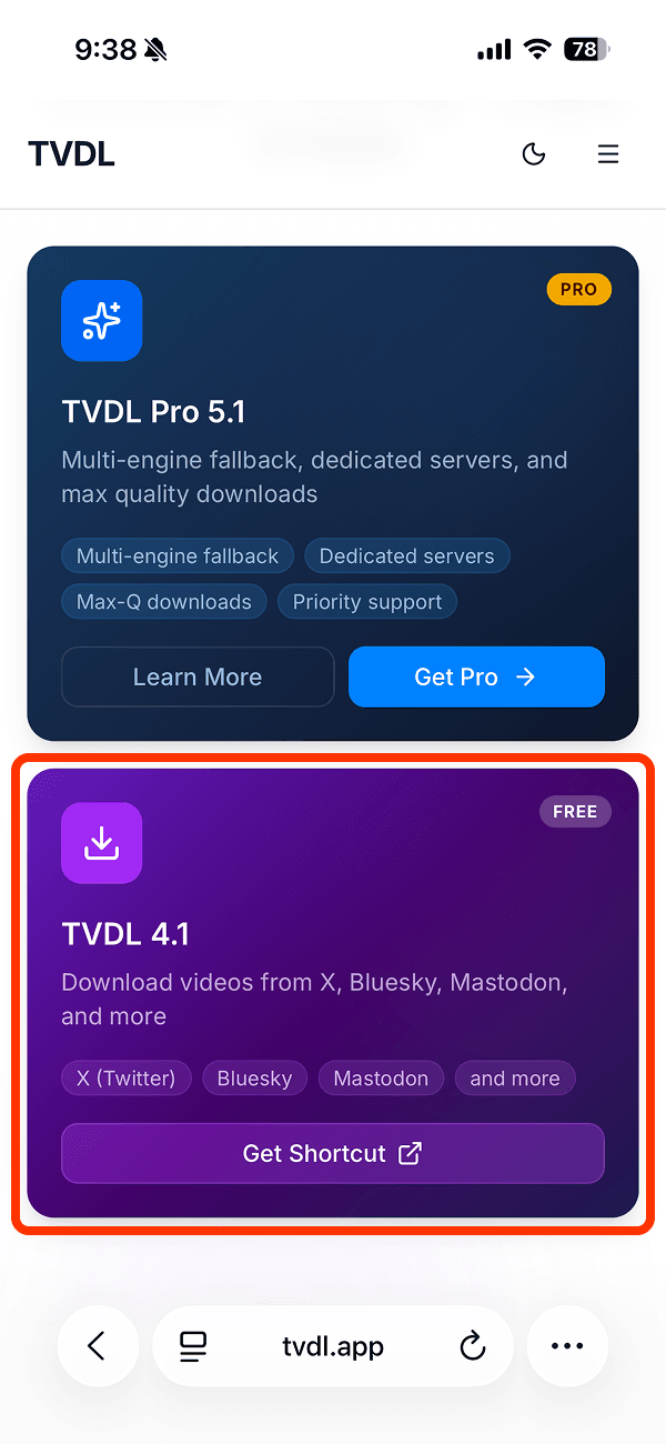 TVDL 4.1 「Get Shortcut」をタップ