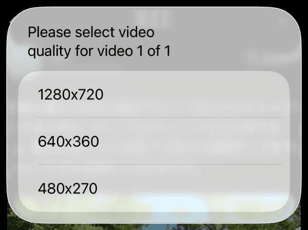 保存する動画の画質を選択
