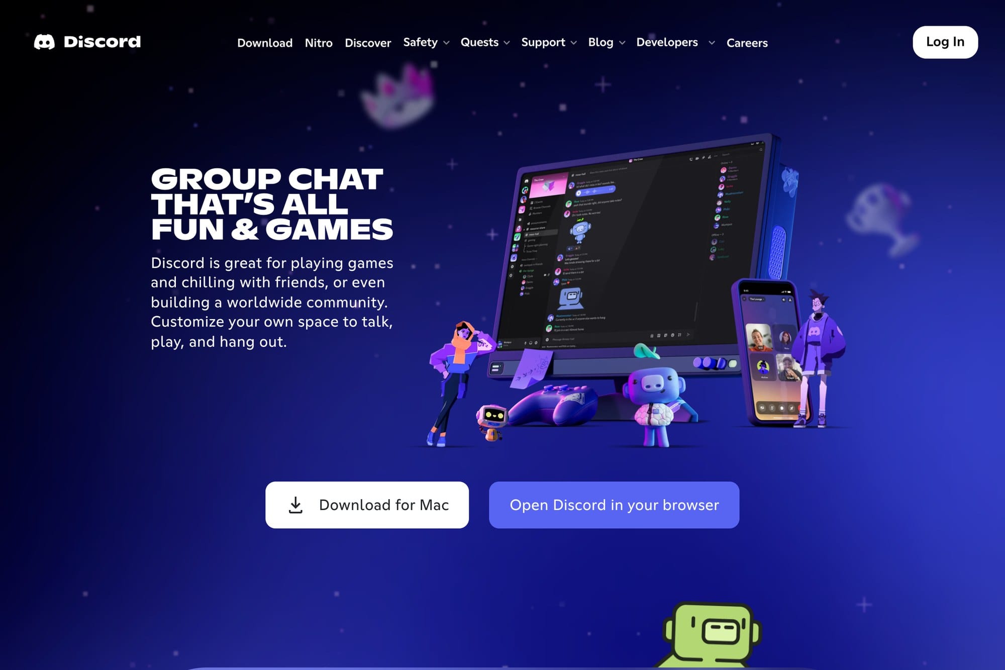 Discord official homepage screenshot in English