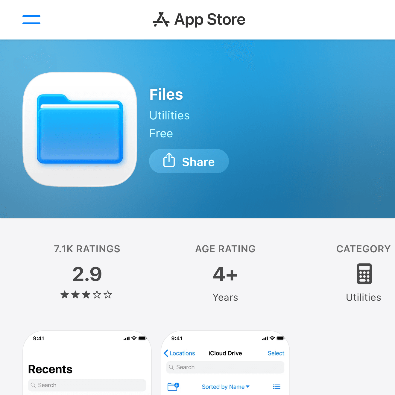 Files app on the App Store