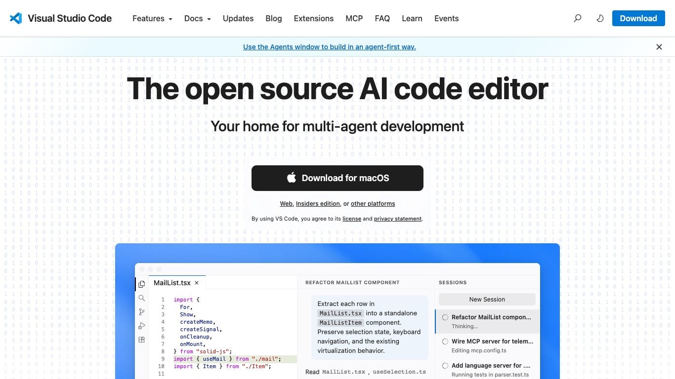 Visual Studio Code official website screenshot