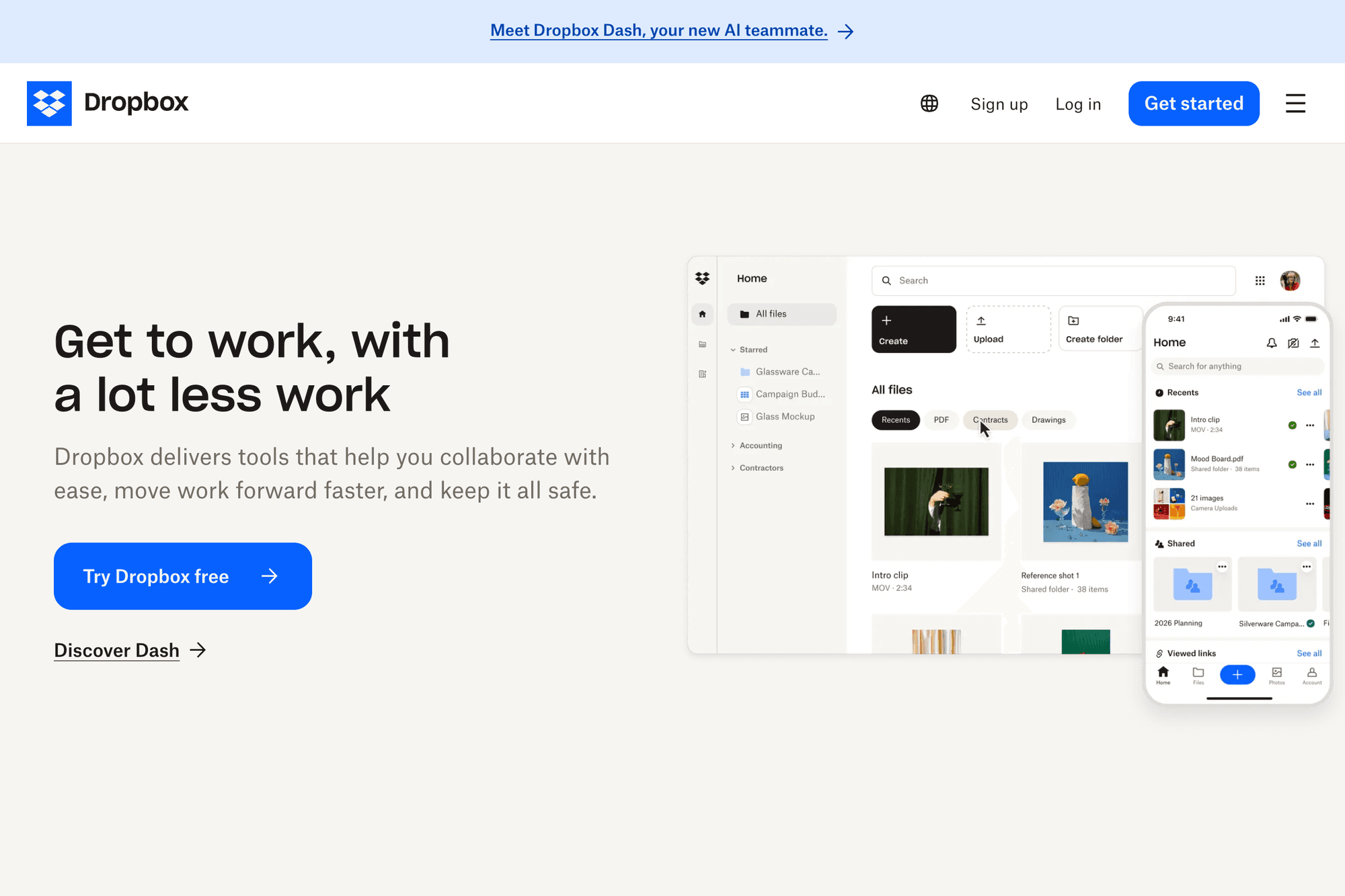 Dropbox official website screenshot (English)