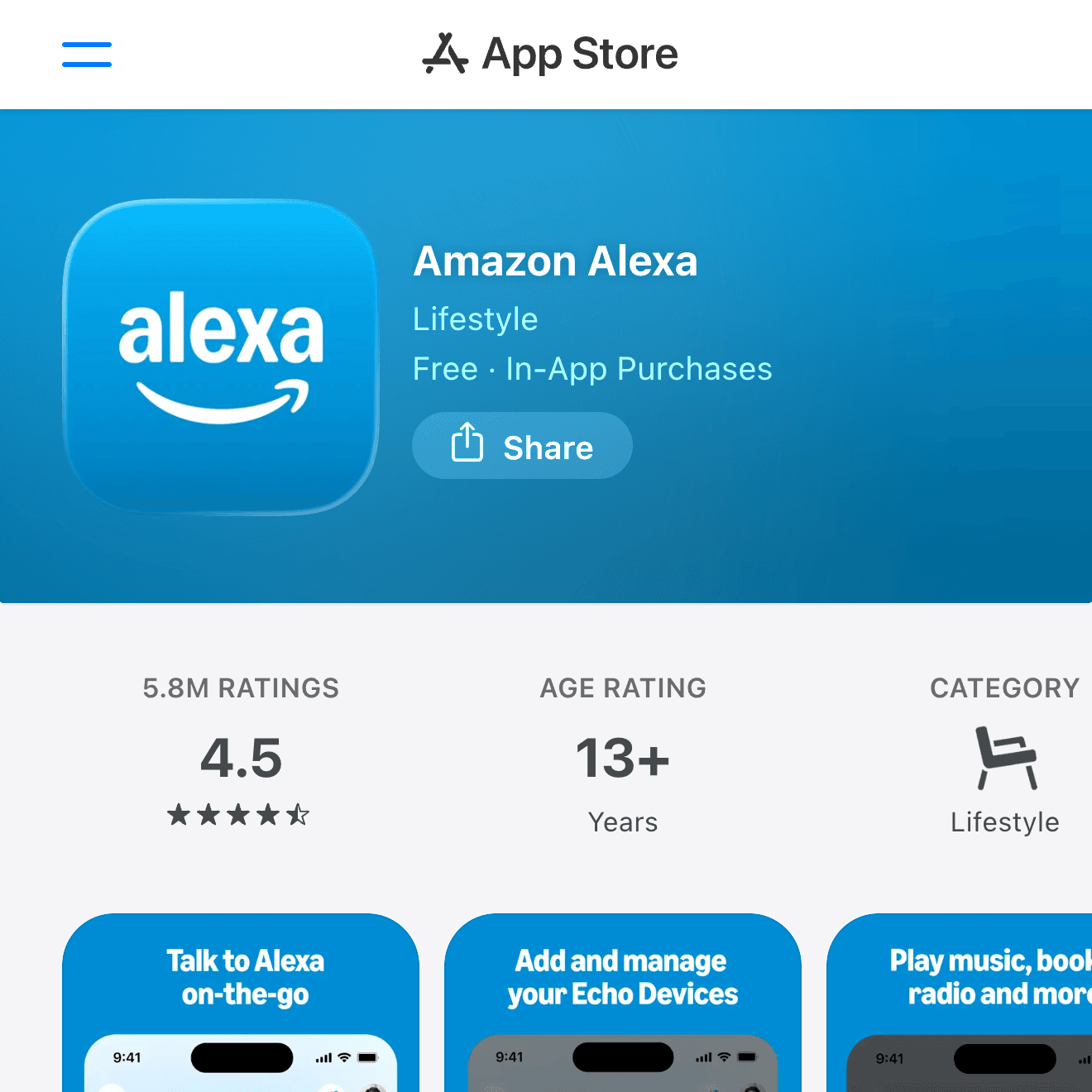 Amazon Alexa App Store screenshot