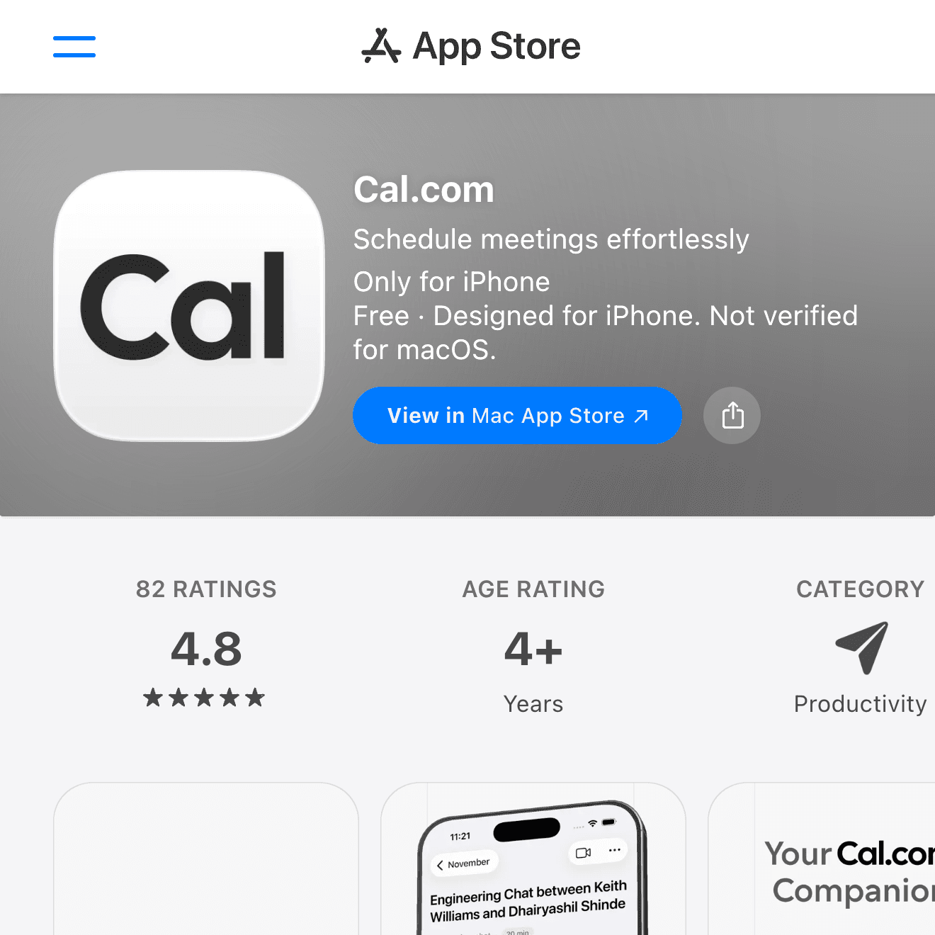 Cal.com App Store screenshot