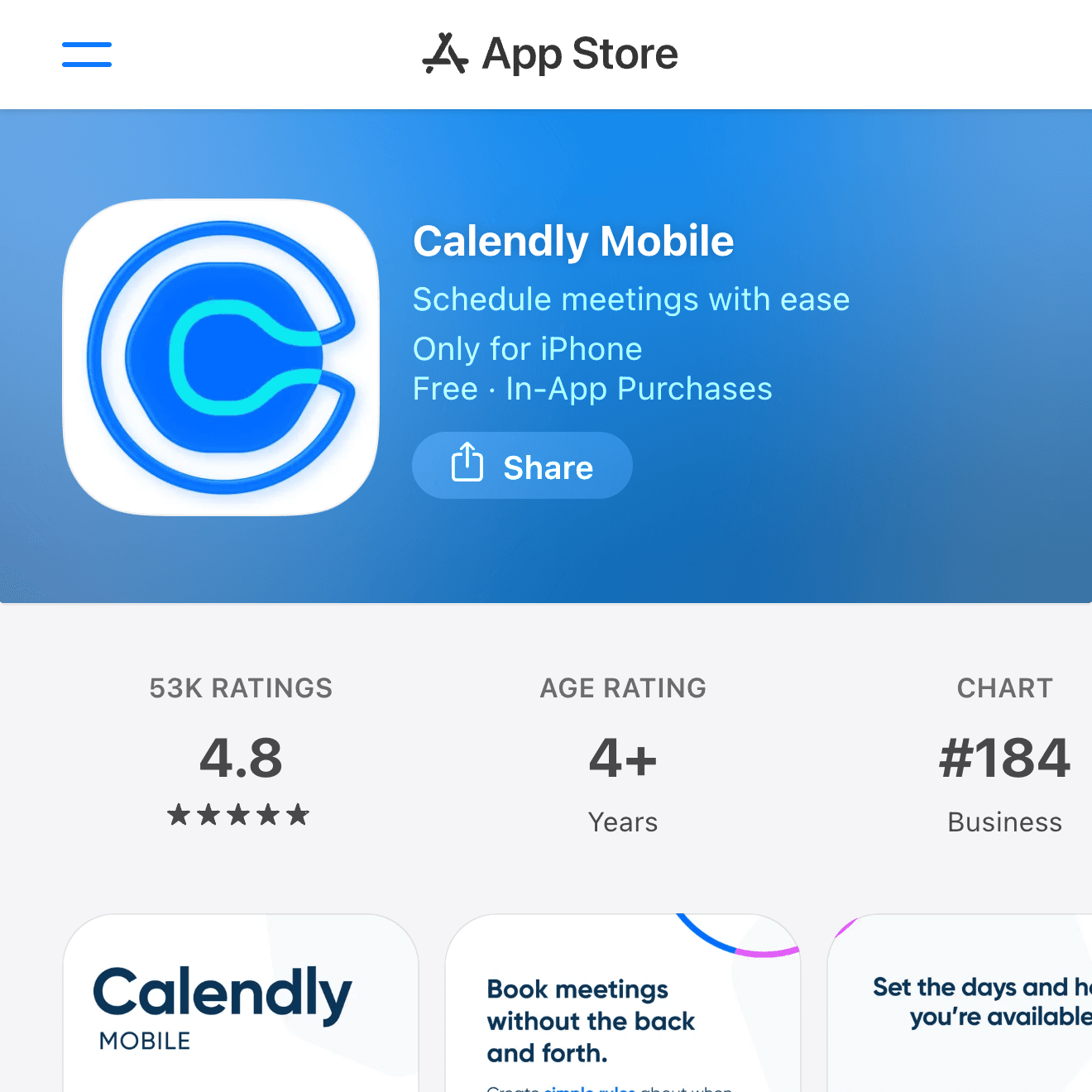 Calendly Mobile App Store screenshot