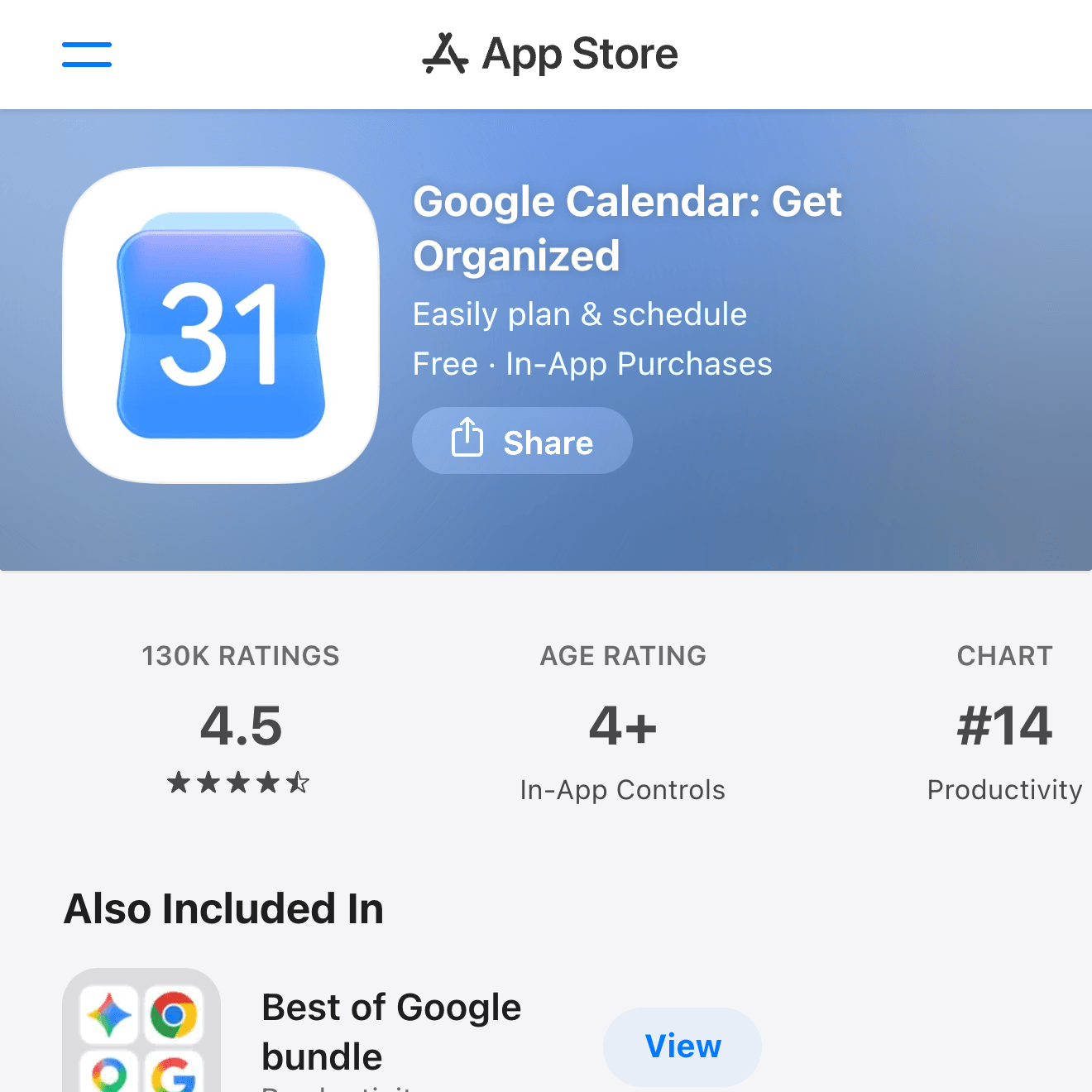 Google Calendar App Store screenshot