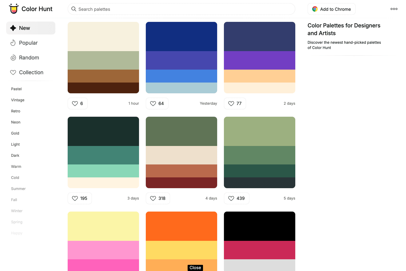 Color Huntのカラーパレット一覧