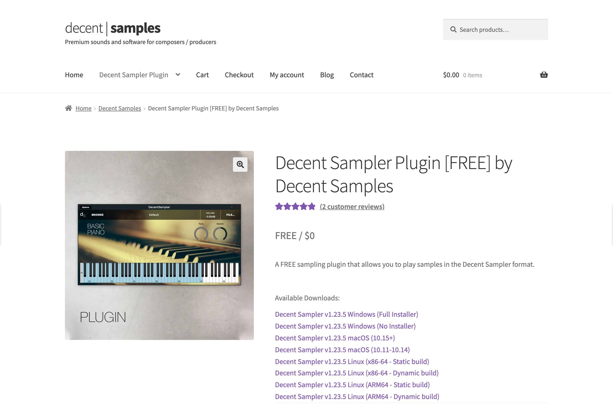 Decent Sampler公式サイトのスクリーンショット