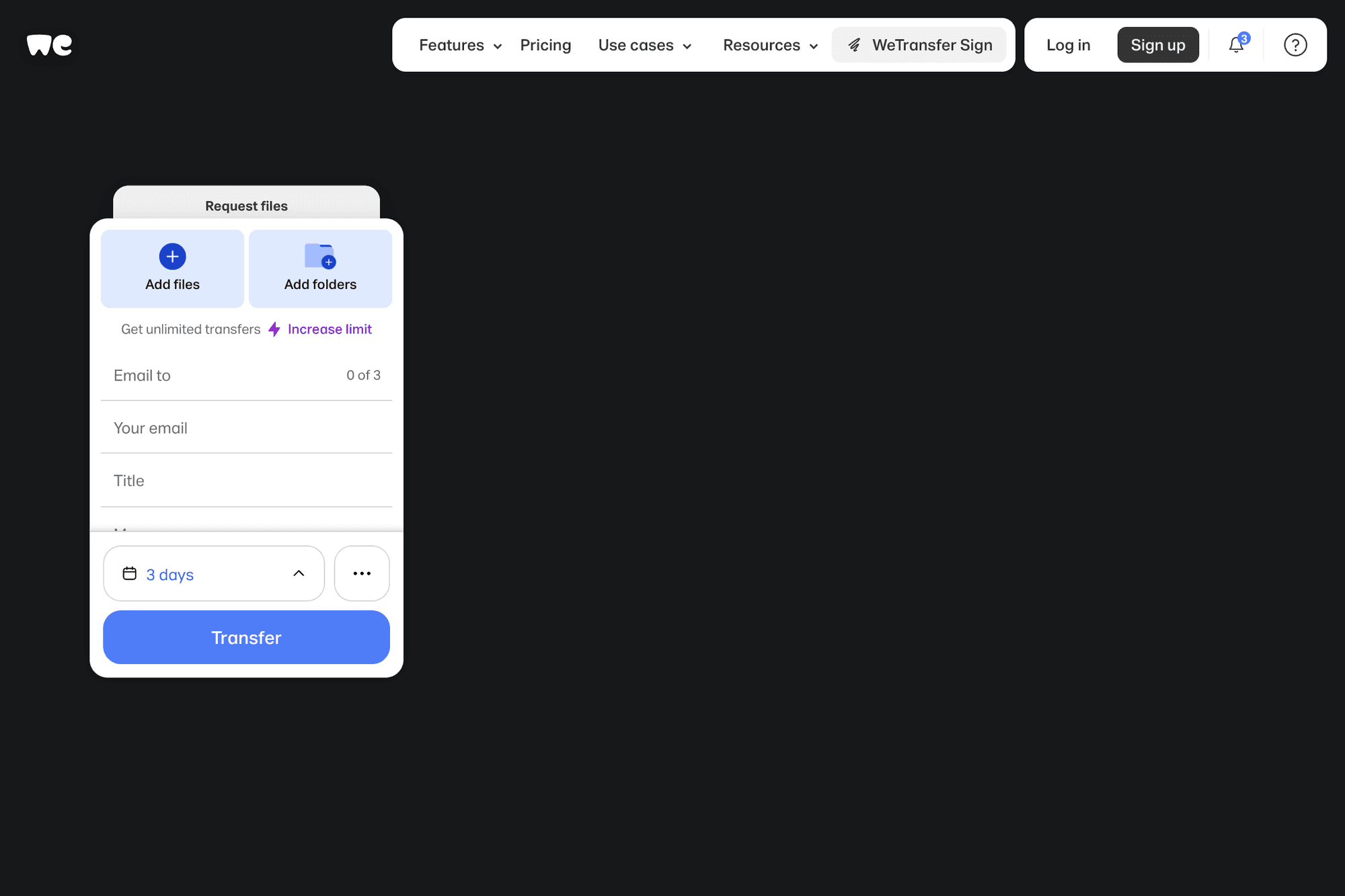 WeTransfer official website screenshot