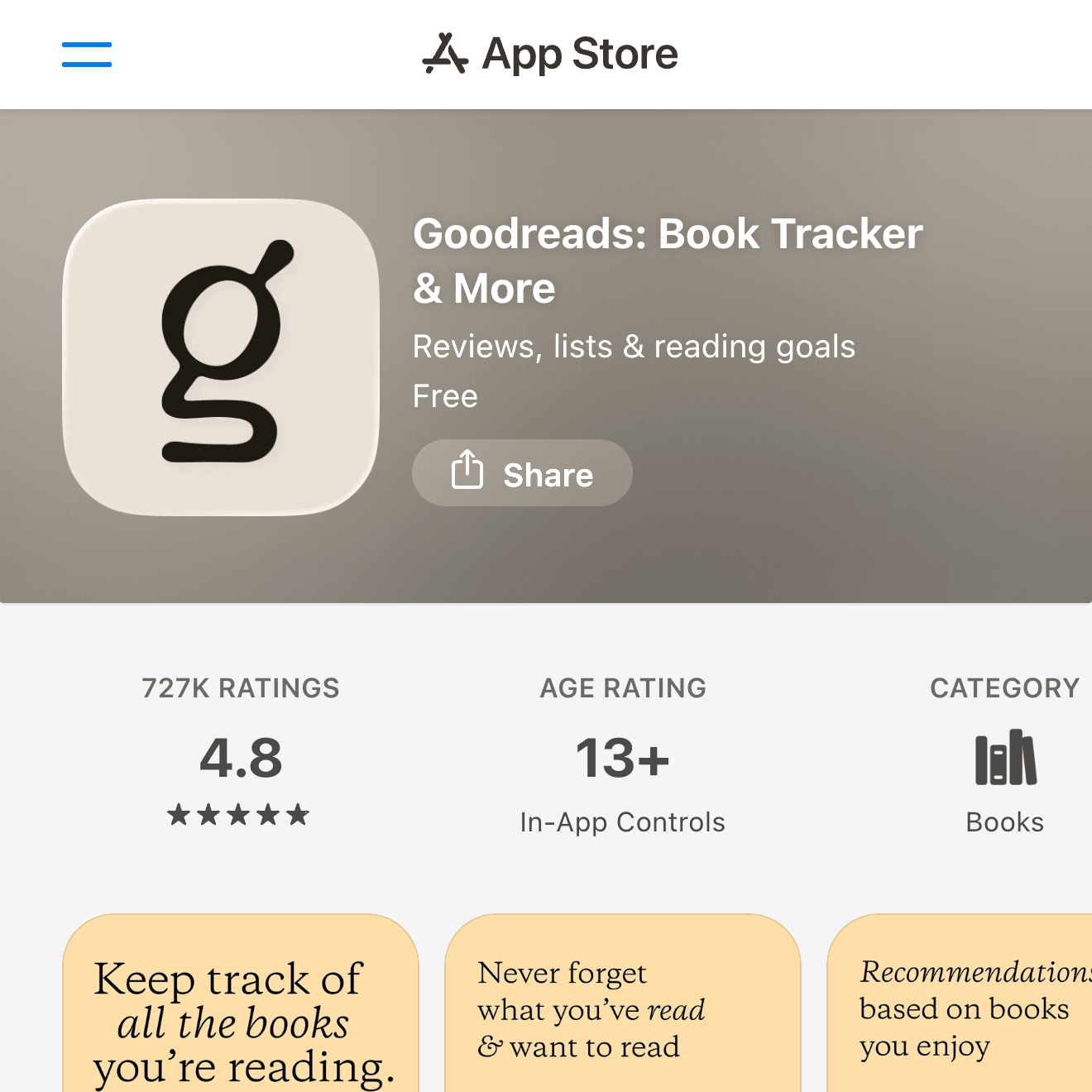 Goodreads App Store screenshot