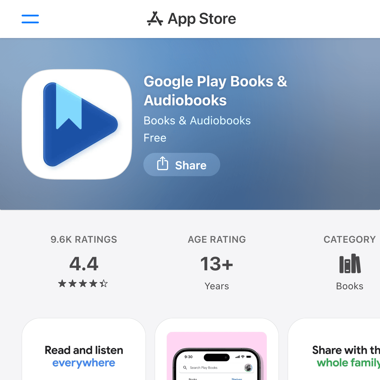 Google Play Books App Store screenshot