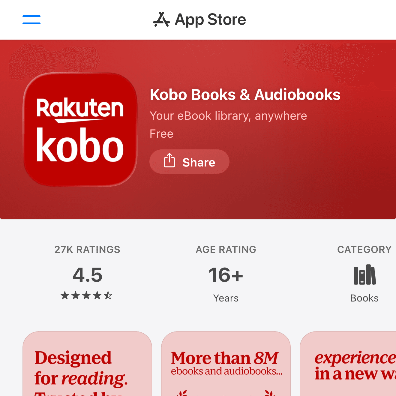Kobo Books App Store screenshot