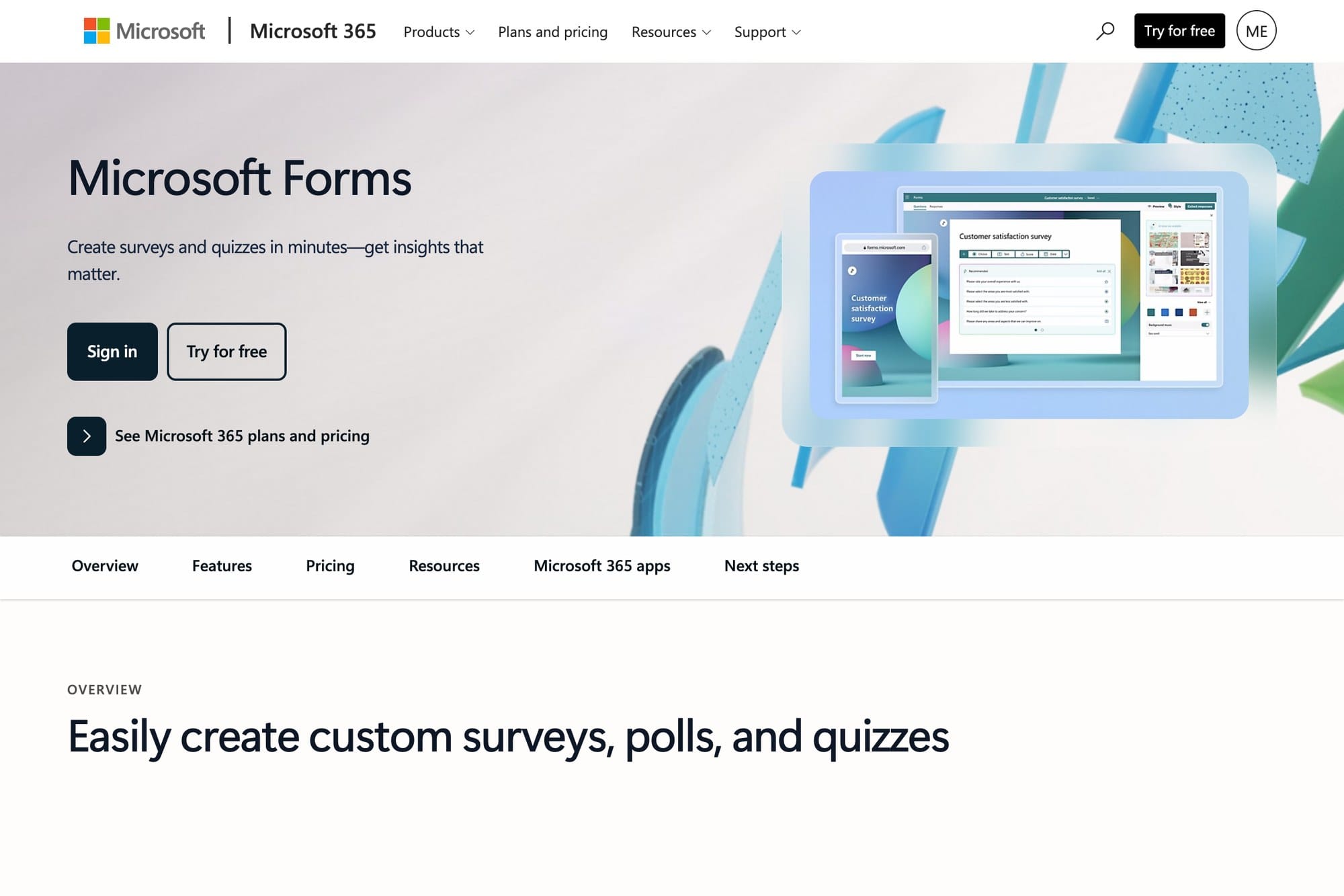 Microsoft Forms official website screenshot