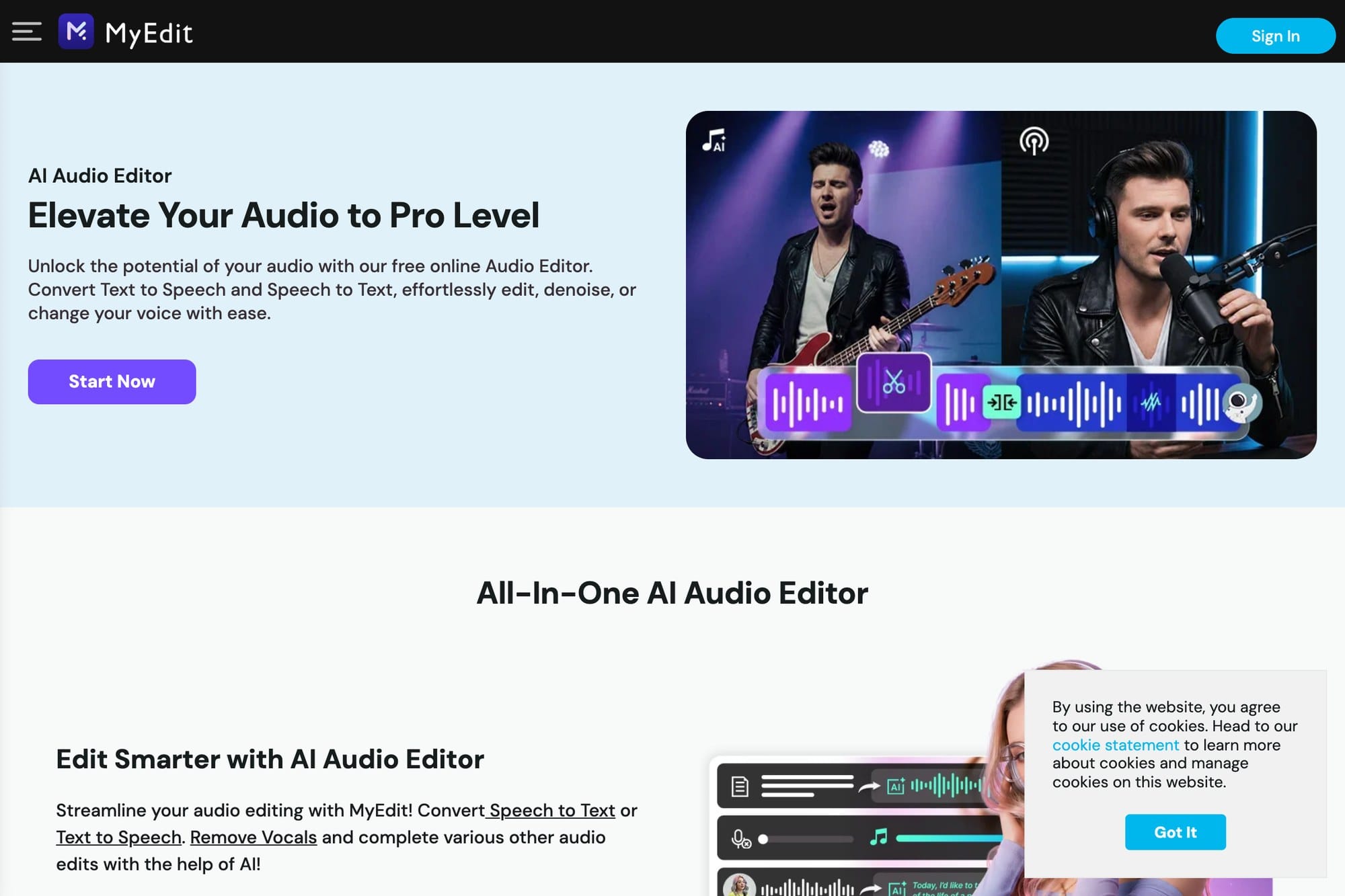 MyEdit noise reduction official website screenshot