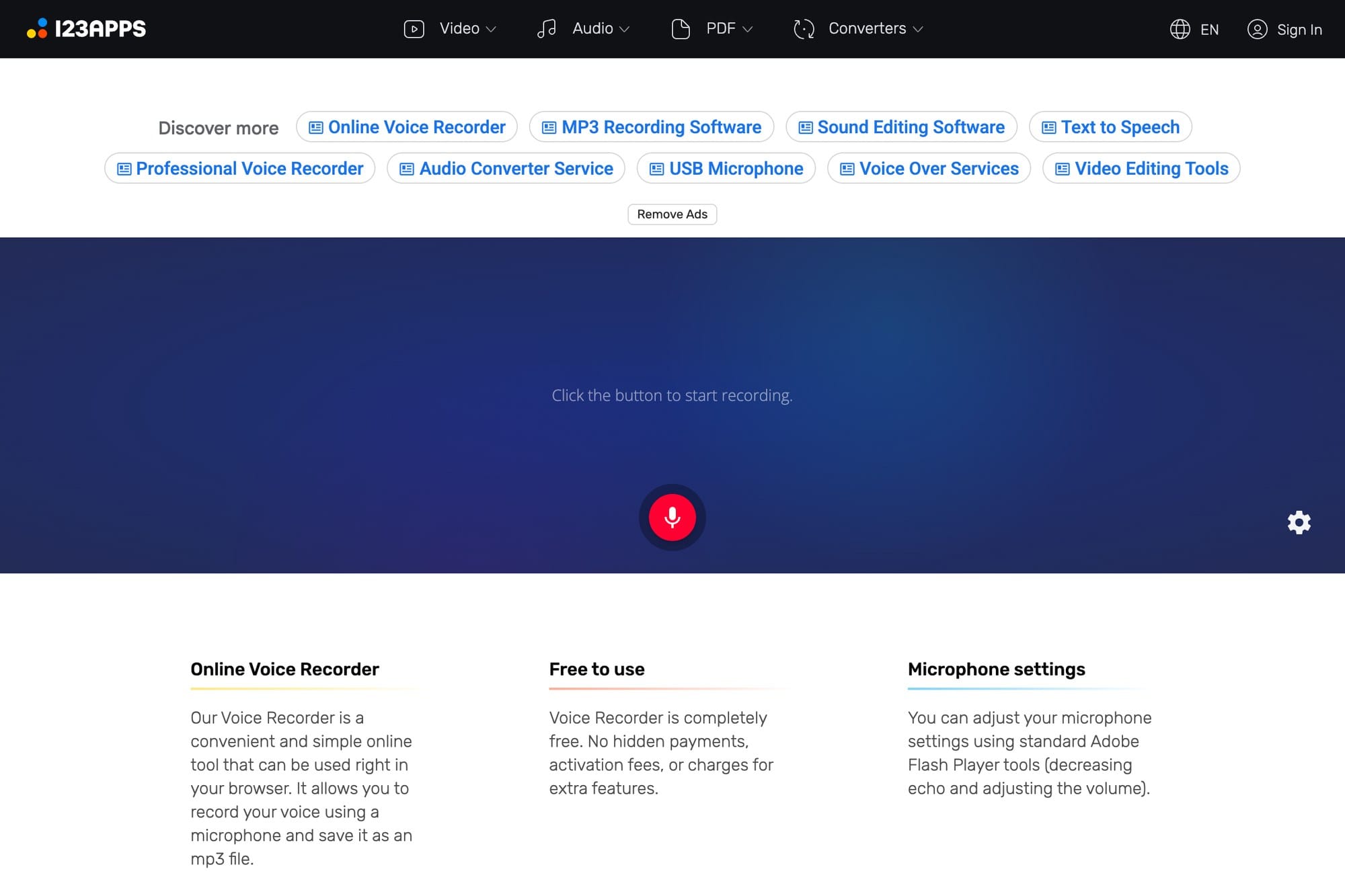 Online Voice Recorder official website screenshot