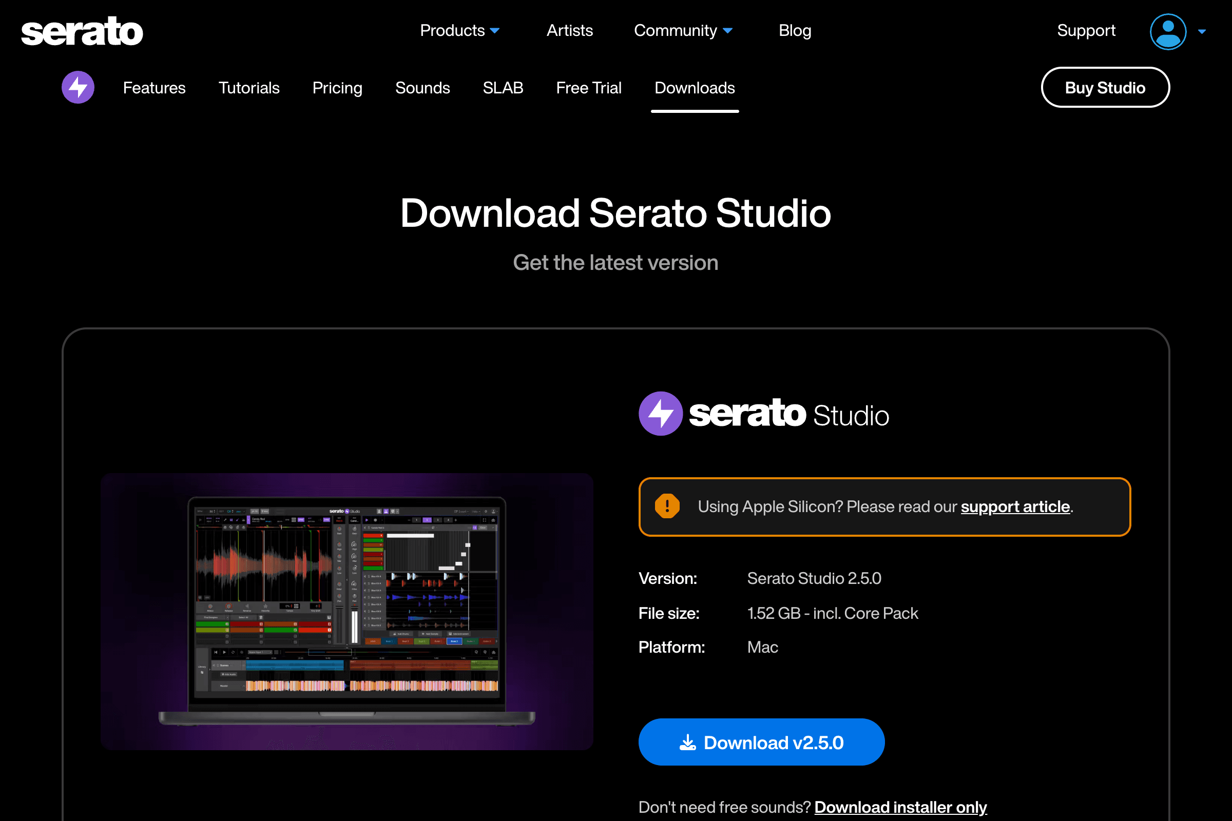 Serato Studio公式サイトのスクリーンショット