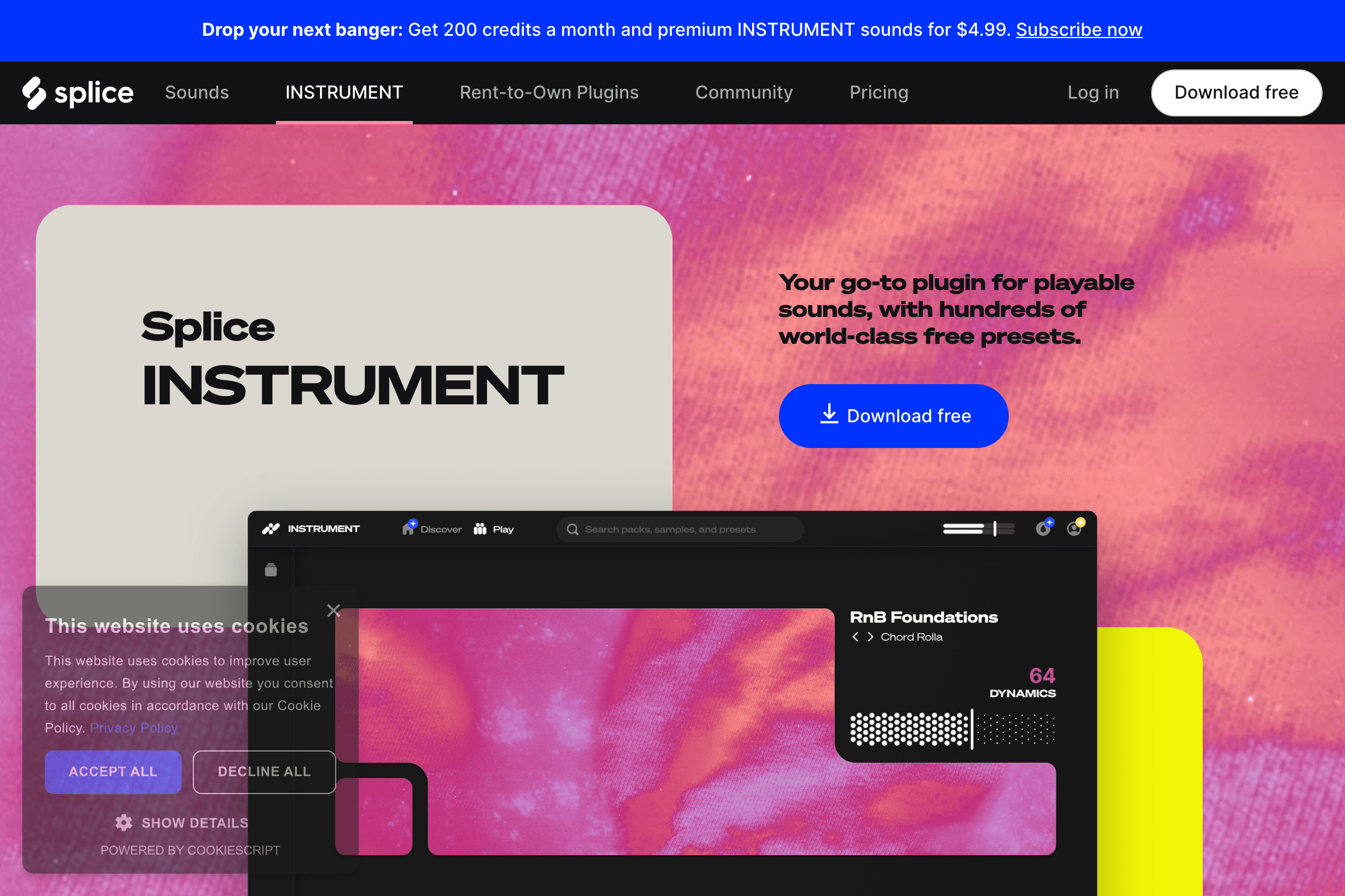 Splice INSTRUMENT公式サイトのスクリーンショット