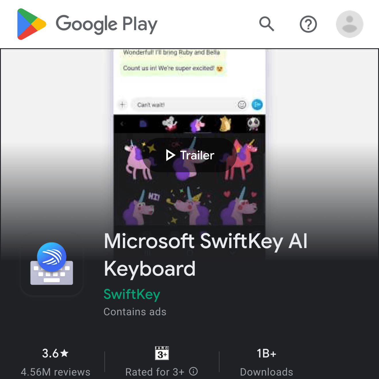 Microsoft SwiftKey Google Play page screenshot