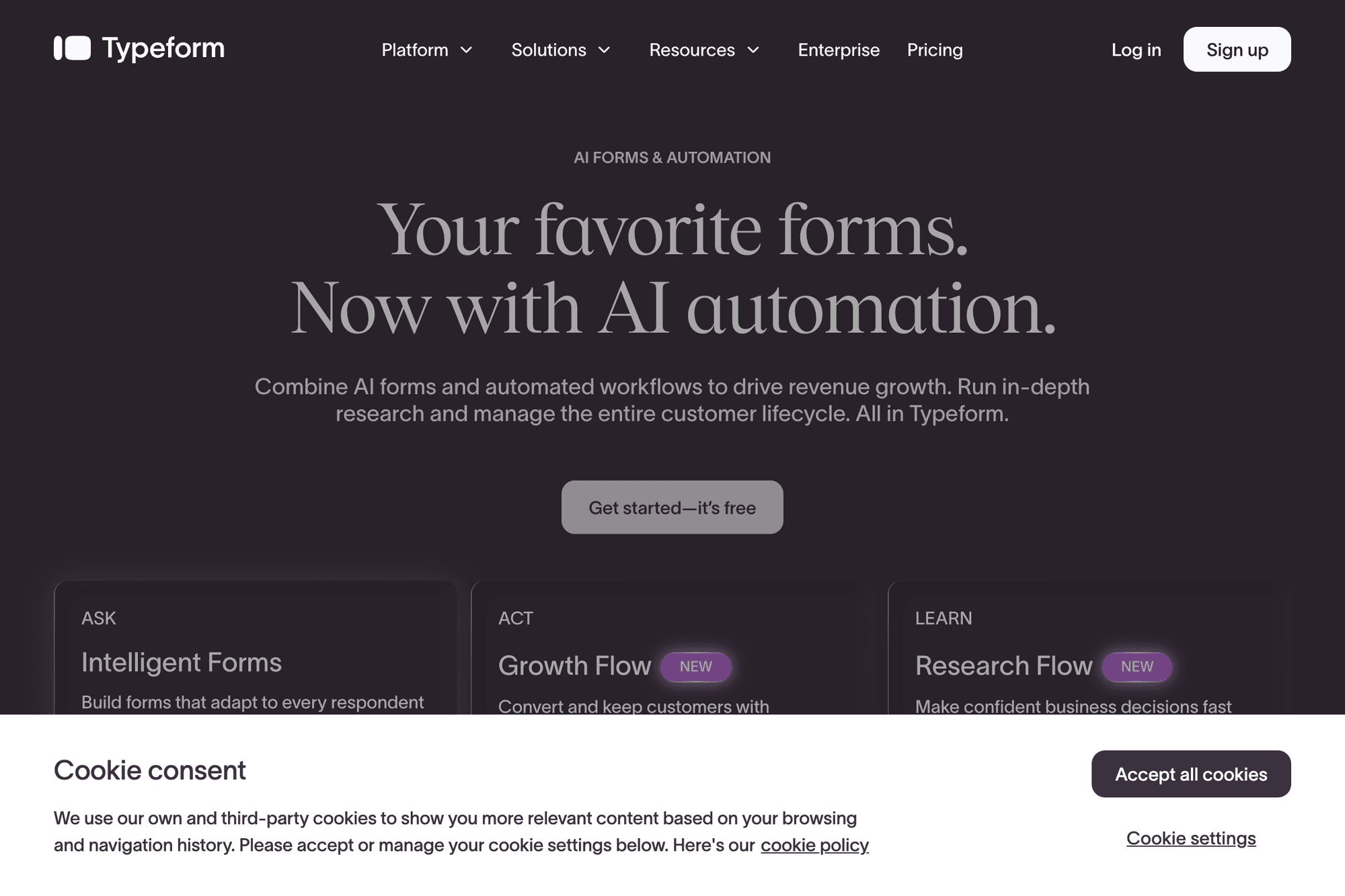 Typeform official website screenshot