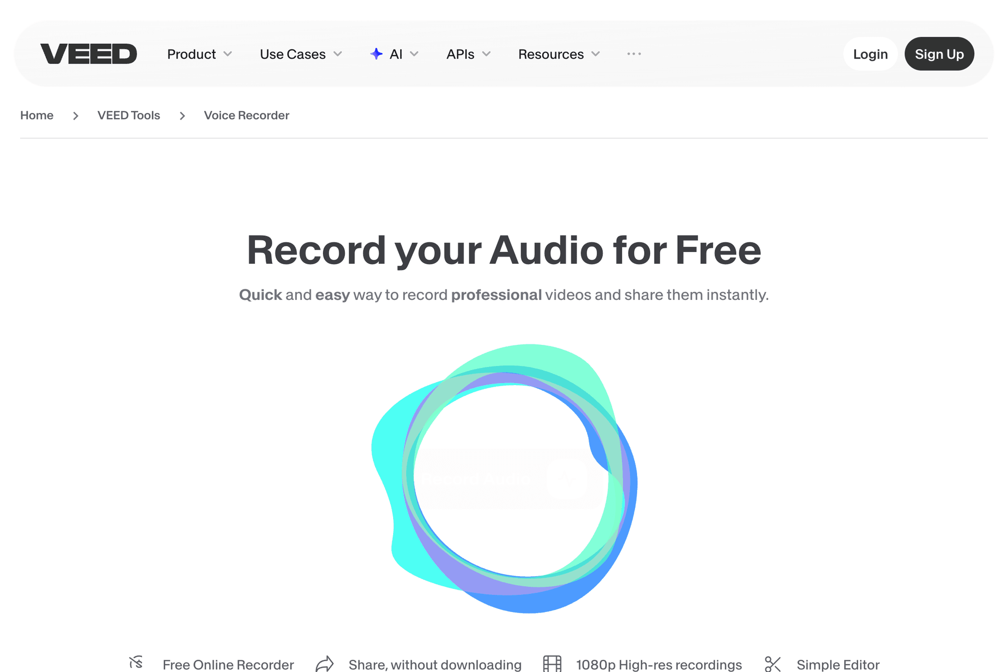 VEED.IO Voice Recorder official website screenshot