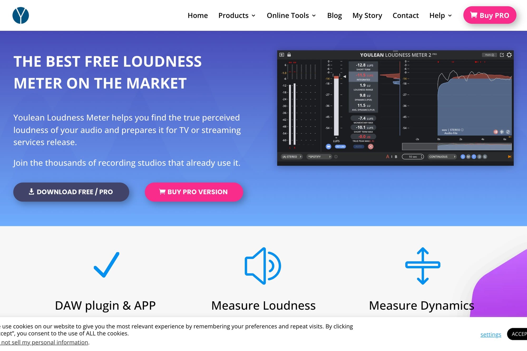 Youlean Loudness Meter公式サイトのスクリーンショット
